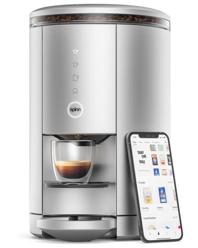 SPINN Espresso & Coffee Machine, Smart WiFi Automatic Coffee Maker, Cold Brew & Espresso Machine Combo with Programmable Centrifugal Brewing & Grinder, Water Supply Line Compatible, No Refills, Silver