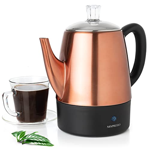 Mixpresso Electric Coffee Percolator Copper Body with Stainless Steel Lids Coffee Maker | Percolator Electric Pot – 4 Cups, Copper Camping Coffee Pot