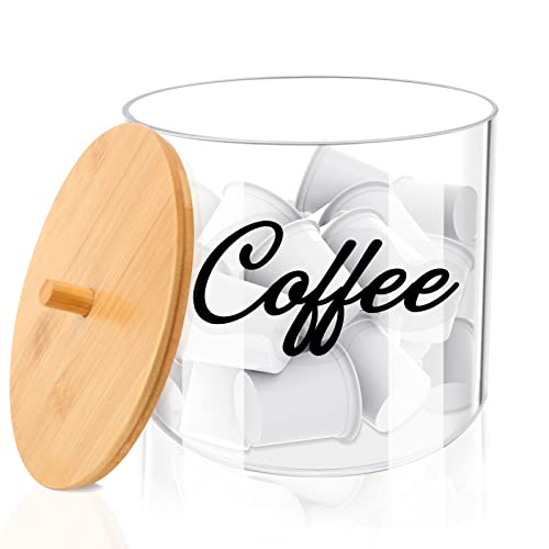 Coffee Pod Holder with Bamboo Lid, Clear K Cup Holder Kcup Vertuo Organizer 80-Ounce, Coffee Filter Holder, Keurig Pods Holder for Counter,Coffee Creamer Container Compatible with Nespresso Capsule