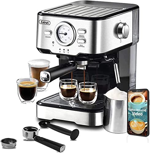Gevi Espresso Machine with steamer 15 Bar Pump Pressure, Cappuccino Coffee Maker with Milk Foaming Steam Wand for Latte, Mocha, Cappuccino, 1.5L Water Tank, 1100W, Black1