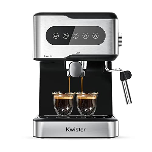 Kwister Espresso Machine 20 Bar Espresso Coffee Maker Cappuccino Machine with Milk Frother, Coffee Machine with Digital Touch Panel, 50 OZ Removable Water Tank, Stainless Steel