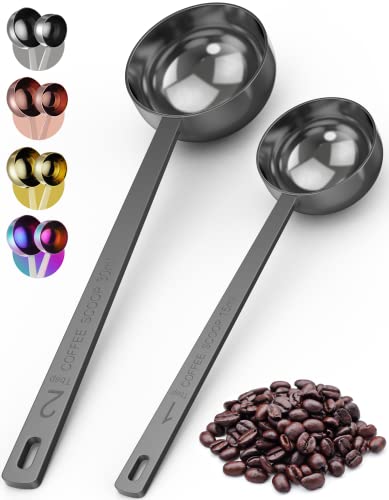 Orblue Premium Coffee Scoop Set – 1 Tbsp (15ml) & 2 Tbsp (30ml) Measuring Tablespoon – Stainless Steel Coffee Measuring Spoon and Scooper with Long Handles – Pack of 2 Black
