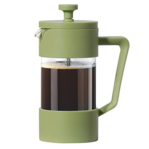 OGGI French Press Coffee Maker (12oz)- Borosilicate Glass, Coffee Press, Single Cup French Press, 3 cup Capacity, Olive