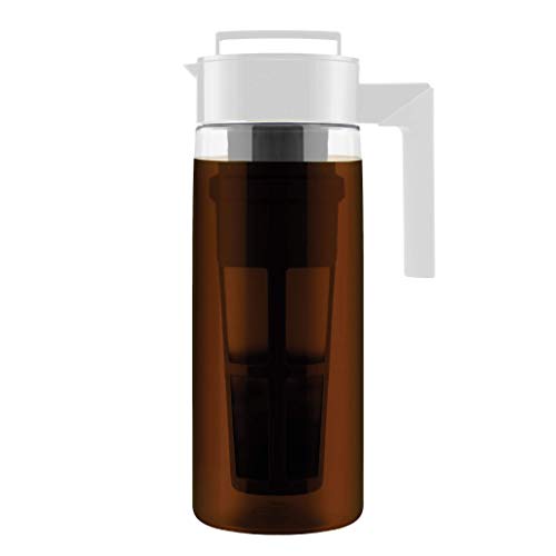 Takeya Patented Deluxe Cold Brew Coffee Maker with White Lid Pitcher, 2 qt, White