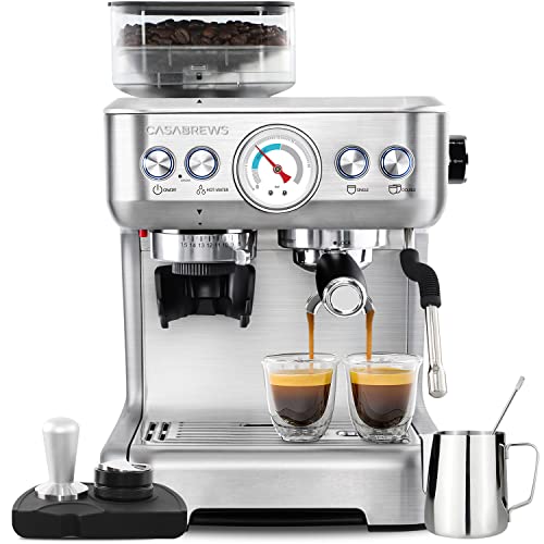 CASABREWS Espresso Machine With Grinder, Professional Espresso Maker With Milk Frother Steam Wand, Barista Espresso Coffee Machine With Removable Water Tank for Cappuccinos or Lattes, Gift for Mom Dad