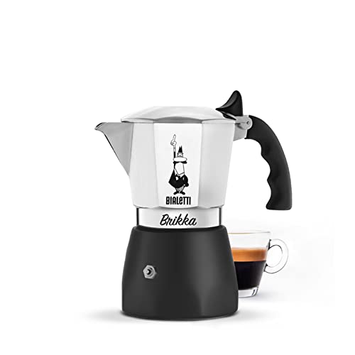 Bialetti – New Brikka, Moka Pot, the Only Stovetop Coffee Maker Capable of Producing a Crema-Rich Espresso, 4 Cups (5,7 Oz), Aluminum and Black