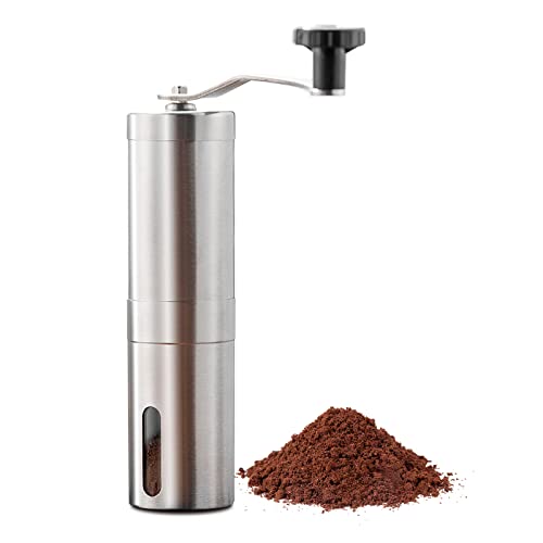 QIYUEXES Manual Coffee Grinder, Ceramic Burr Coffee Bean Grinder, Portable Crank Coffee Grinder with Stainless Steel Shell and Removable Handle for Travel/Camping/Kitchen/Work/Gift