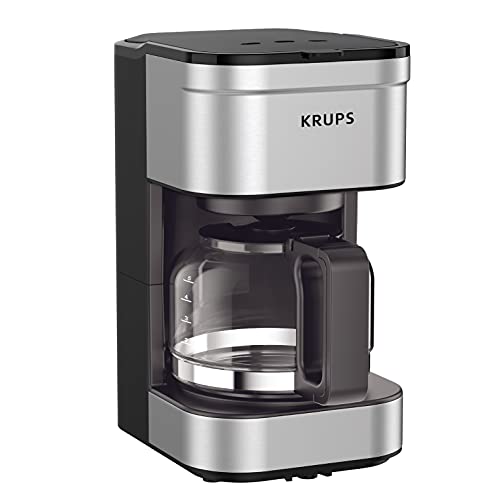 Krups Simply Brew Stainless Steel Drip Coffee Maker 5 Cup 650 Watts Coffee Filter, Drip Free, Dishwasher Safe Pot, Compact Silver and Black