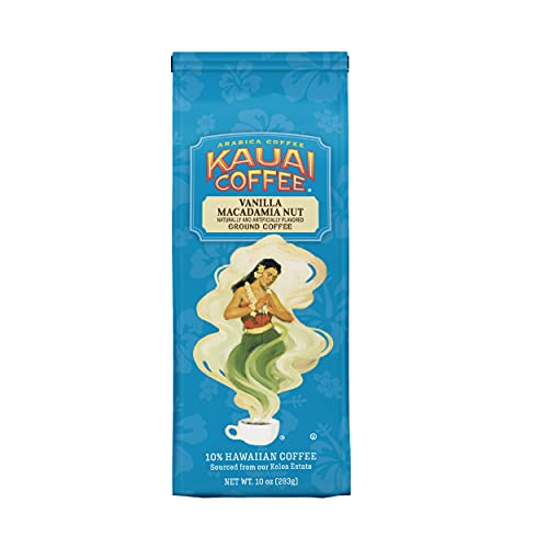 Kauai Hawaiian Ground Coffee, Vanilla Macadamia Nut Flavor – Gourmet Arabica Coffee From Hawaii’s Largest Grower, Smooth, Delicious Flavor and Amazing Aroma – 10 Ounce