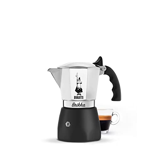 Bialetti – New Brikka, Moka Pot, the Only Stovetop Coffee Maker Capable of Producing a Crema-Rich Espresso, 2 Cups (3.38 Oz), Aluminum and Black