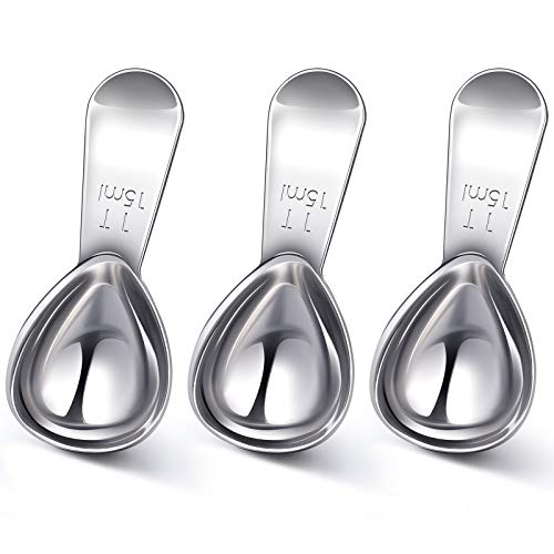 3 Pieces Tablespoon Coffee Scoop Stainless Steel Coffee Scoops Short Handle Tablespoon Measuring Spoons for Coffee Tea Sugar (Silver,15 ml)