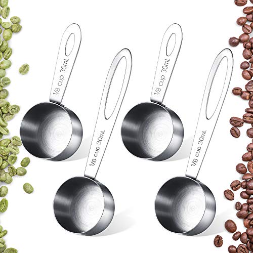 4 Pieces Coffee Scoop 2 Tablespoon Stainless Steel Coffee Measuring Scoops, Including 2 Piece Short Handled and 2 Piece Long Handle Coffee Scoops for Coffee, Tea, Sugar and Milk, 30 ml