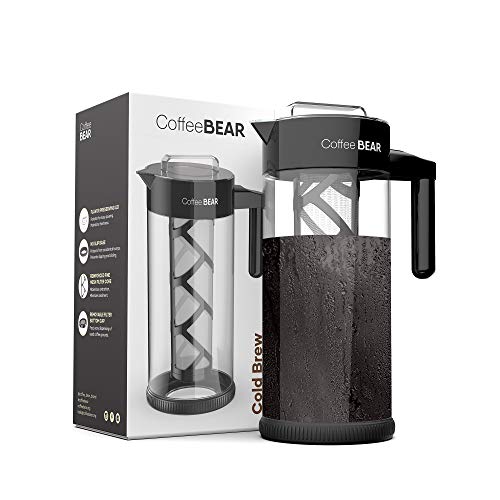 COFFEE BEAR – Cold Brew Coffee Maker and Ice Tea Brewer, Borosilicate Glass Pitcher with Mesh Filter, 1.3L (44oz)