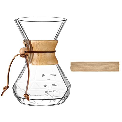 Puricon Pour Over Coffee Maker with V60 Paper Filter 40 Sheets, Holds 1 to 2 Cups, 15oz Coffee Dripper Set Borosilicate Glass Coffee Carafe Brewer, Coffee Server for Home Café Restaurant Camping