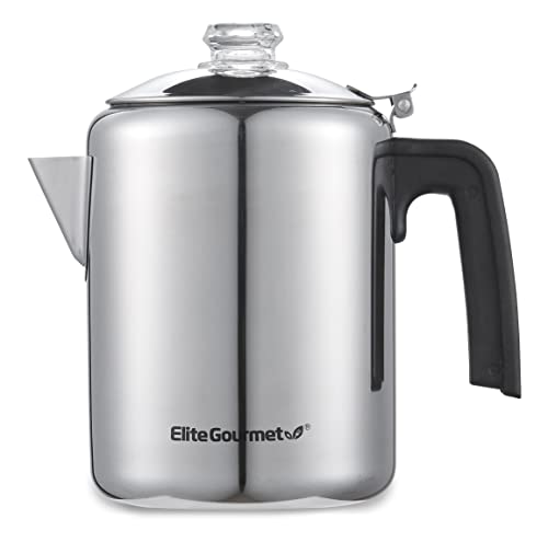 Elite Gourmet EC008 Classic Stovetop Coffee Percolator, Glass Clear Brew Progress Knob, Cool-Touch Handle, Cordless Serve, 8-Cup, Stainless Steel
