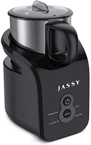 JASSY Electric Milk Frother,4 IN 1 Automatic Electric Milk Steamer Soft Foam Maker,10.1oz/300ml Hot/Cold Foam Maker & Milk Warmer with 4 Modes for Latte/Cappuccino/Macchiato/Hot Chocolate Milk(Black)