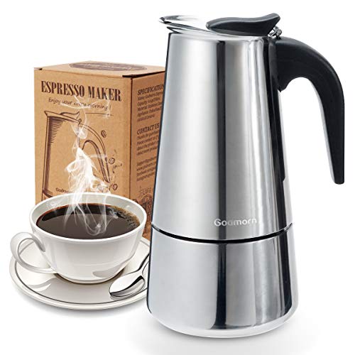 Stovetop Espresso Maker, Moka Pot, Godmorn Italian Coffee Maker 450ml/15oz/9 cup (espresso cup=50m), Classic Cafe Percolator Maker, Stainless Steel, Suitable for Induction Cookers