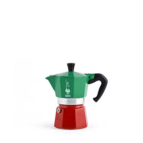 Bialetti – Moka Express Italia Collection: Iconic Stovetop Espresso Maker, Makes Real Italian Coffee, Moka Pot 3 Cups (4.3 Oz – 130 Ml), Aluminium, Colored in Red Green Silver