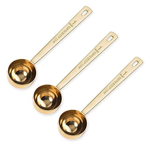 FHDUSRYO 3Pcs Coffee Measuring Scoop Spoons, Stainless Steel Coffee Scoop, Long Handle Tablespoon for Measuring Coffee, Milk Powder, Fruit Powder, Tea, Sugar, Grains, Flour and Protein (Gold)