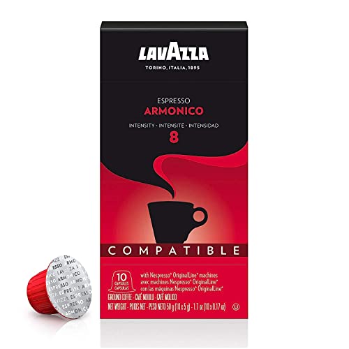 Lavazza Armonico Dark Roast Coffee Capsules Compatible with Nespresso Original Machines ,Value Pack, Blended and roasted in Italy, Dark roast with full bodied Flavor and Notes, 10 Count (Pack of 6)