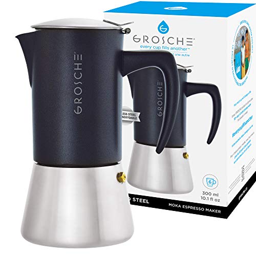 GROSCHE Milano Steel 6 espresso cup Stainless Steel Stovetop Espresso Maker Moka pot – Cuban Coffee maker Italian Espresso Greca coffee maker for Induction gas or electric stoves
