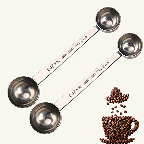 HLCM Premium 304 Stainless Steel Coffee Spoon Set – 1 Tbsp (15ml) & 2 Tbsp (30ml) Measuring Tablespoon, Long Handles Measuring Scoop for Coffee Powder, Espresso, Coffee Making(2PCS)