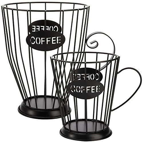ZEAYEA 2 Pack K Cup Holder, Coffee Pod Holder for Countertop Coffee Table Bar, Iron Coffee Pod Storage Organizer Basket for Home Kitchen Cafe Hotel, Black, Large and Small