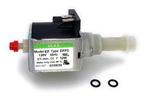MacMaxe ULKA Model E Type EFP5 – Replacement Pump Compatible with Breville Espresso Machine – Solenoid Vibratory Water Pump with 2 O-Ring Seals – 15 Bar Max Pressure, 2/1 Min. On/Off, 120V, 60Hz, 52W