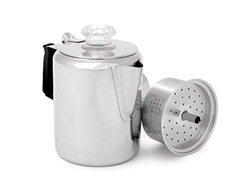 GSI Outdoors Percolator Coffee Pot I Glacier Stainless Steel with Silicone Handle for Camping, Backpacking, Travel, RV & Hunting – Stove Safe – 3 Cup
