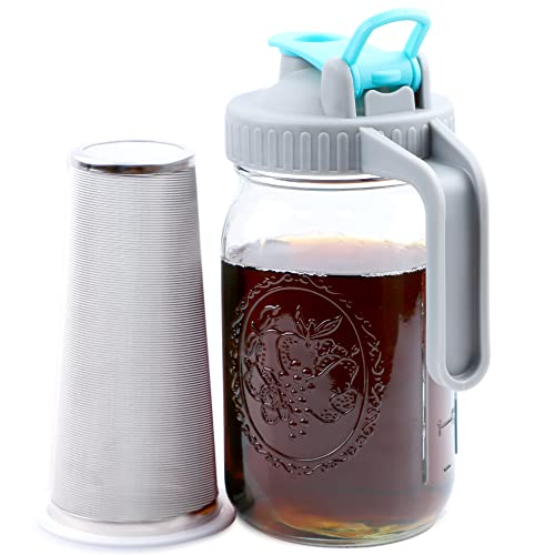GMSWEET Mason Jar Cold Brew Coffee Maker 32 OZ Wide Mouth Cold Brew Pitcher With Brewer Filter For Coffee, Iced Tea, Sun Tea, Lemonade