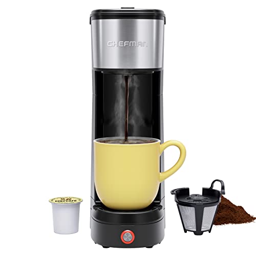 Chefman Single Serve Coffee Maker: K-Cup & Ground Compatible, Single Cup 6-14 oz Portable Drip Coffee Machine with Filter – Perfect for College & Coffee Lovers