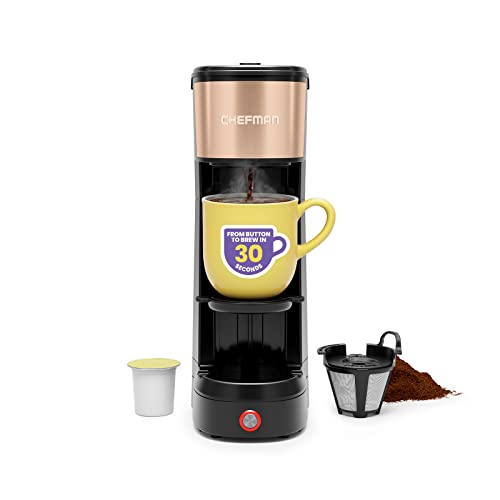 Chefman InstaCoffee Max, The Easiest Way to Brew the Boldest Single-Serve Coffee, Use Fresh And Flavorful Grounds or K-Cups With A Convenient Built-In Lift, Black