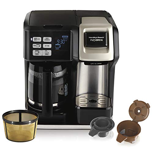 Hamilton Beach FlexBrew Trio 2-Way Coffee Maker, Compatible with K-Cup Pods or Grounds, Combo, Single Serve & Full 12c Pot, Permanent Gold-Tone Filter, Black & Silver