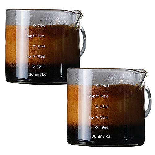 BCnmviku 2 Pack Double Spouts Measuring Triple Pitcher Milk Cup 75ML Espresso Shot Glasses Parts Clear Glass