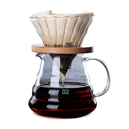 COFISUKI Pour Over Coffee Maker – 600ML Coffee Server with Glass Coffee Dripper, Stylish and Elegant 2 IN 1 Dripper Coffee Maker Kit Coffee Maker for Home or Office, 1-4 CUPS