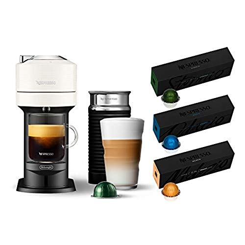 Nespresso Vertuo Next Coffee and Espresso Machine by De’Longhi, White w/Aeroccino Milk Frother, One Touch Brew, Single-Serve Coffee and Espresso Maker