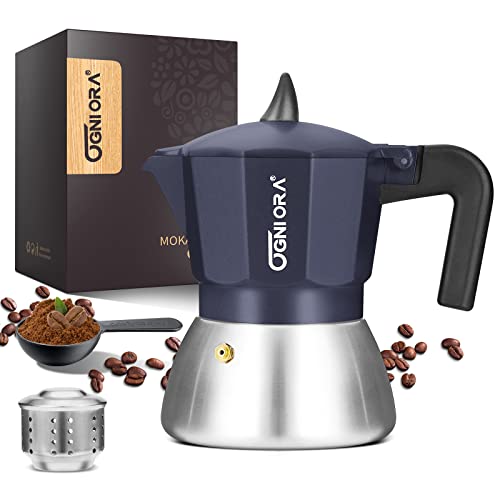 GONI ORA Moka Pot – Stovetop Espresso Maker Double Valve Design – Italian and Cuban Coffee Maker 4 Cup Blue