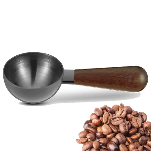 Coffee Scoop-Minos, Scoops For Canisters,Black Coffee Scoop For Ground Coffee And Coffee Beans,15g(Approximately 2-Tablespoon)- Coffee Measuring Spoon,Metal Coffee Scoops With Nature Wood Handle