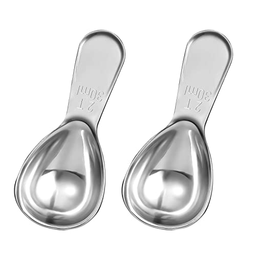 2 Pack Coffee Scoop, Stainless Steel Coffee Spoons Tablespoon Measuring Spoons for Tea, Sugar, Ground Coffee, Whole Bean(Silver, 30 ml)