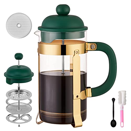 Lilayou French Press Coffee & Tea Maker, 34 Ounce Coffee Press Coffee Maker, 304 Stainless Steel Heat Resistant High Boron Glass Easy to Clean (Dark Green, 34oz)