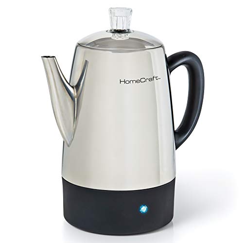 Homecraft HCPC10SS 10-Cup Stainless Steel Coffee Maker Percolator, Easy-Pour Spout, LED Indicator Light, Keep Warm Function