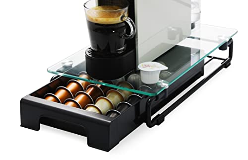 EVERIE Tempered Glass Top Coffee Capsules Holder Drawer Compatible with 36 Nespresso Originalline Pods, Small, NP04S-BL