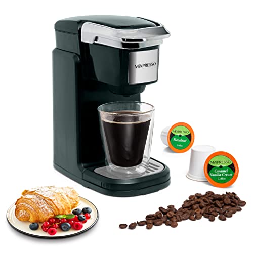 Mixpresso Single Cup Coffee Maker | Personal, Single Serve Coffee Brewer Machine, Compatible with Single-Cups | Quick Brew Technology, Programmable Features, One Touch Function (Black)