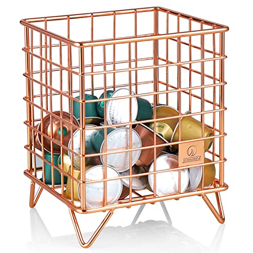 JENNIMER Coffee Pod Basket, K Cup Coffee Pod Holder,Coffee Capsule Cages, Kitchen Counter Storage Baskets (Rose Gold)