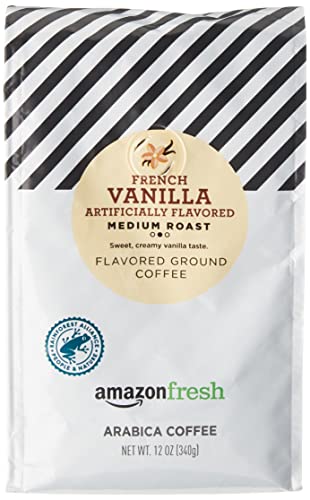 AmazonFresh French Vanilla Flavored Coffee, Ground, Medium Roast, 12 Ounce