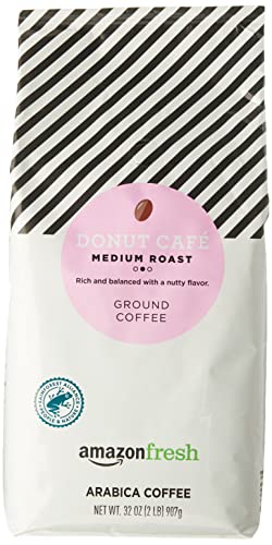 AmazonFresh Donut Cafe Ground Coffee, Medium Roast, 32 Ounce
