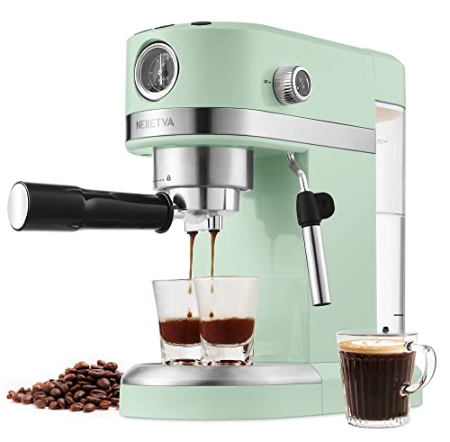 Neretva 20 Bar Espresso Coffee Machine with Steam Wand for Latte Espresso and Cappuccino, Compact Espresso Maker For Home Barista, 1350W Premium Italian High Pressure – Mint Green