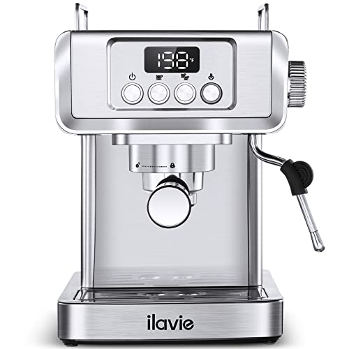 ILAVIE Espresso Machine, 20Bar Espresso Maker with Steam Wand, Stainless Steel Espresso Coffee Machine with Temperature and Time Display for Latte and Cappuccino, 61 Ounces