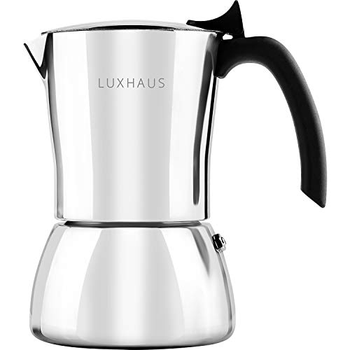 LUXHAUS Moka Pot – 9 Cup Stovetop Espresso Maker – 100% Stainless Steel Italian and Cuban Mocha Coffee Maker