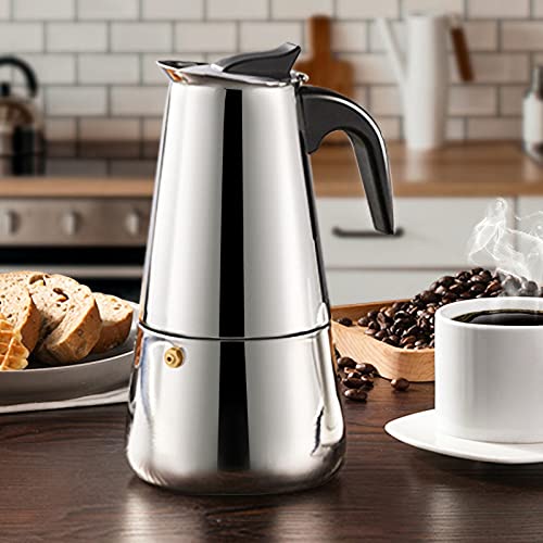 Coffee Pot, Stainless Steel Moka Pot Italian Coffee Maker 9 cup/15 OZ Stovetop Espresso Maker for Gas or Electric Ceramic Stovetop Camping Manual Cuban Coffee Percolator for Cappuccino or Latte